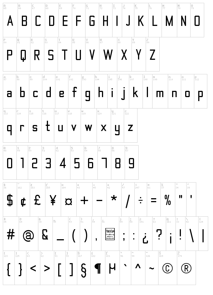 The Matic font map